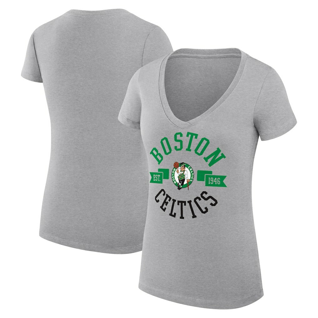 Boston Celtics G-III 4Her by Carl Banks Women's Super-Slim Fit Lightweight Large City Logo V-Neck T-Shirt - Heather Gray for sale