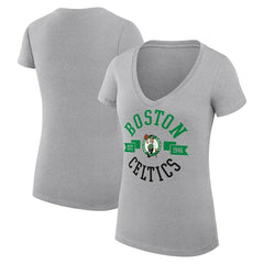 Boston Celtics G-III 4Her by Carl Banks Women's Super-Slim Fit Lightweight Large City Logo V-Neck T-Shirt - Heather Gray for sale