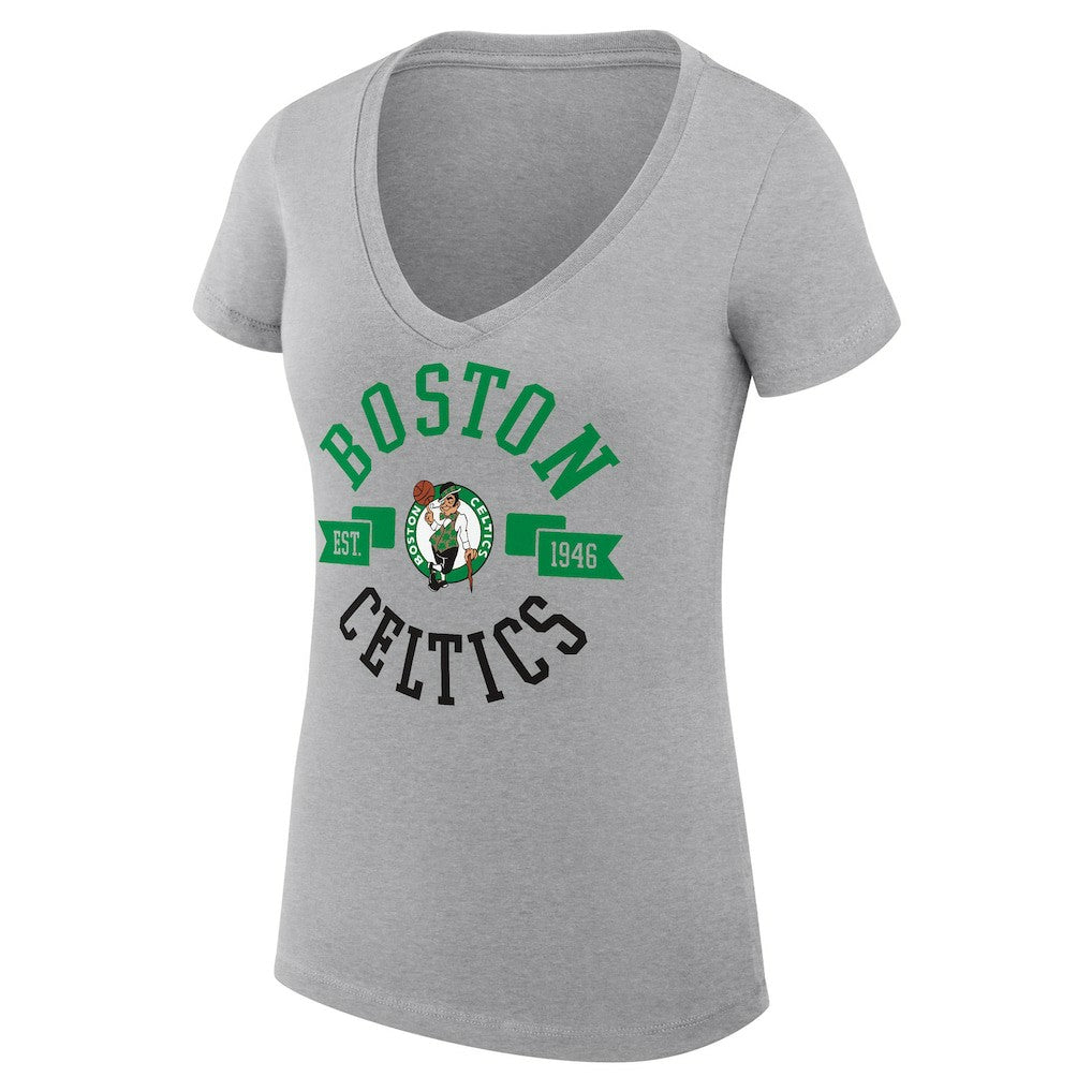 Boston Celtics G-III 4Her by Carl Banks Women's Super-Slim Fit Lightweight Large City Logo V-Neck T-Shirt - Heather Gray for sale
