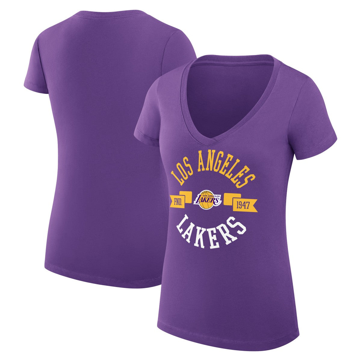 Los Angeles Lakers G-III 4Her by Carl Banks Women's Super-Slim Fit Lightweight Large City Logo V-Neck T-Shirt - Purple shop