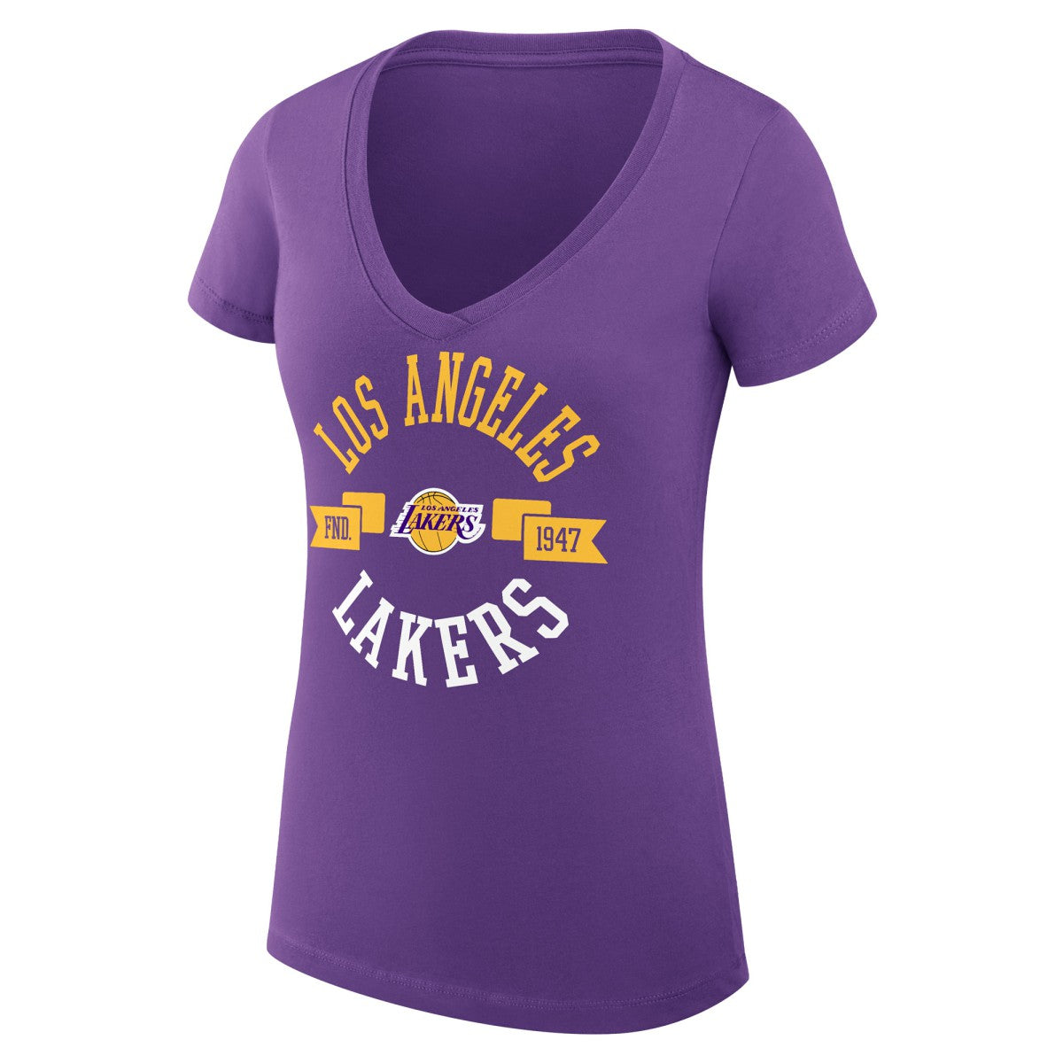 Los Angeles Lakers G-III 4Her by Carl Banks Women's Super-Slim Fit Lightweight Large City Logo V-Neck T-Shirt - Purple shop