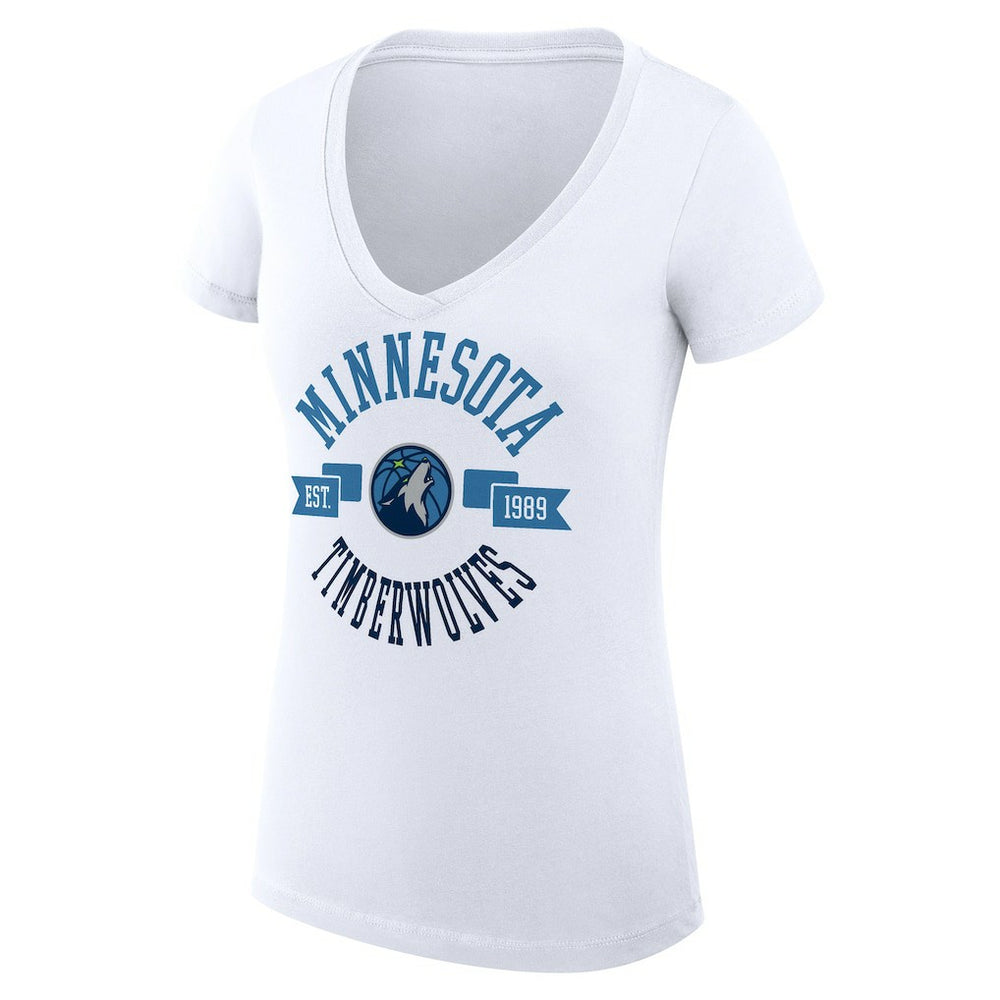 Minnesota Timberwolves G-III 4Her by Carl Banks Women's Super-Slim Fit Lightweight Large City Logo V-Neck T-Shirt - White for sale