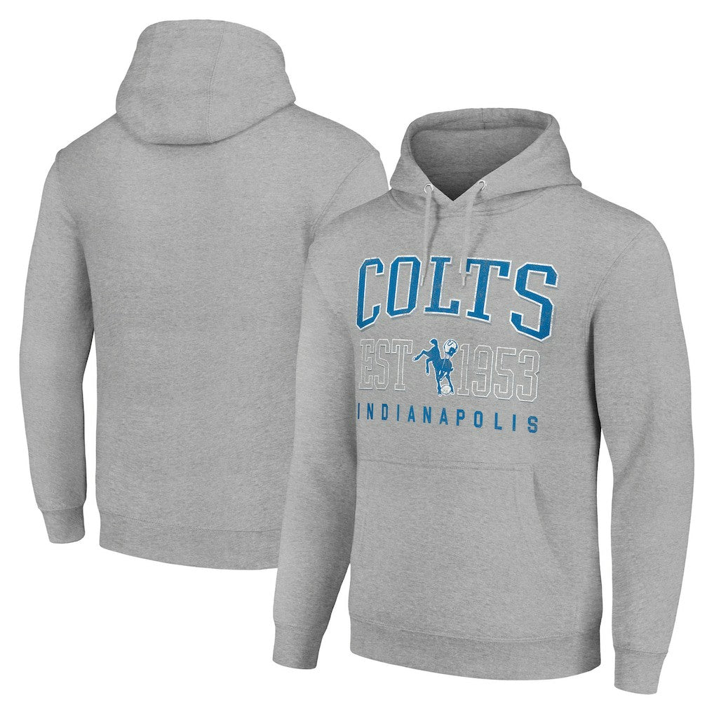 Indianapolis Colts Starter Unisex Throwback Logo Pullover Hoodie - Heather Gray for sale