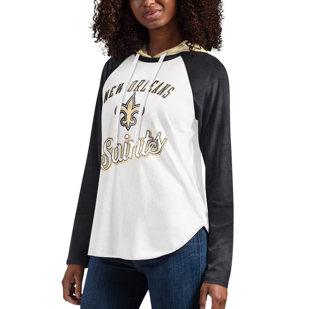 New Orleans Saints G-III 4Her by Carl Banks Women's MVP Raglan Hooded Long Sleeve T-Shirt - White cheap