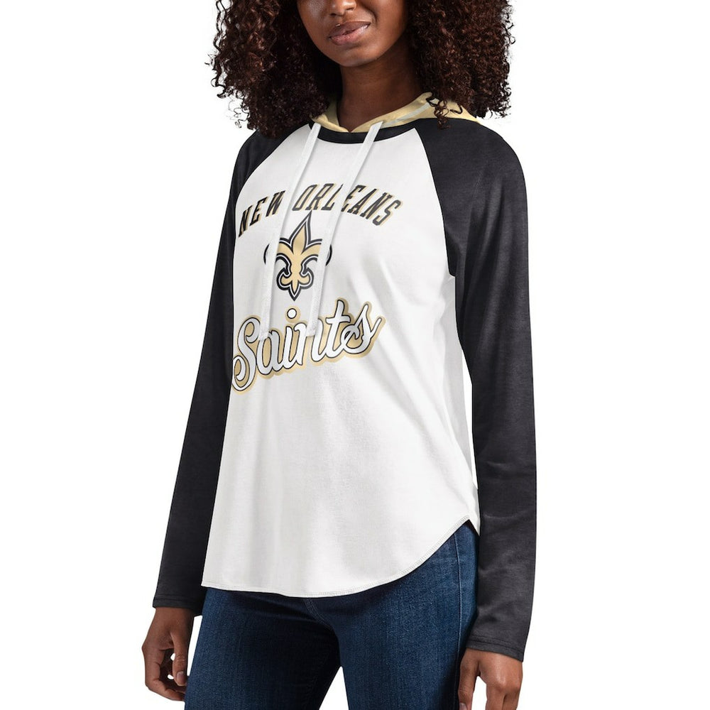 New Orleans Saints G-III 4Her by Carl Banks Women's MVP Raglan Hooded Long Sleeve T-Shirt - White cheap