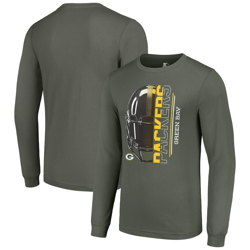 Green Bay Packers Starter Half Helmet Logo Long Sleeve T-Shirt - Green on sale