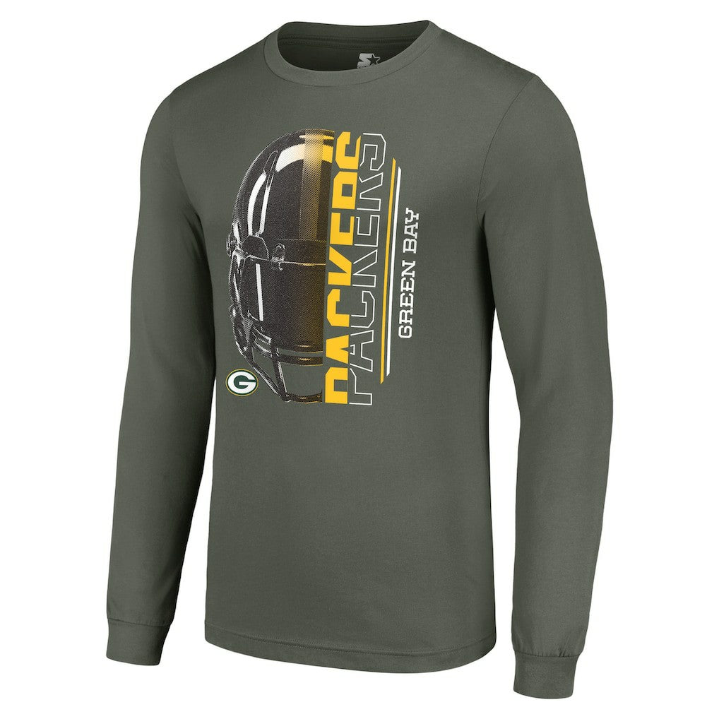 Green Bay Packers Starter Half Helmet Logo Long Sleeve T-Shirt - Green on sale