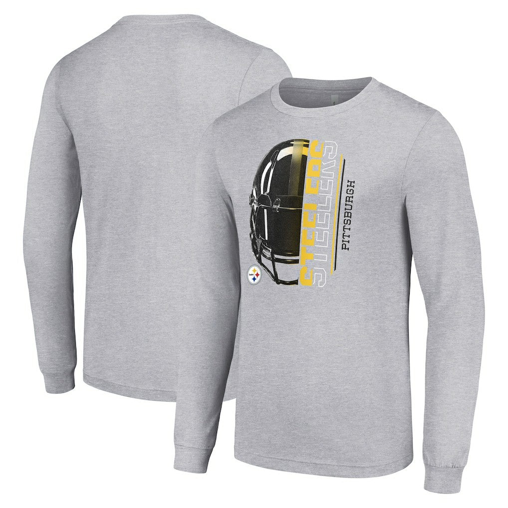 Pittsburgh Steelers Starter Half Helmet Logo Long Sleeve Heathered T-Shirt - Heather Gray on sale