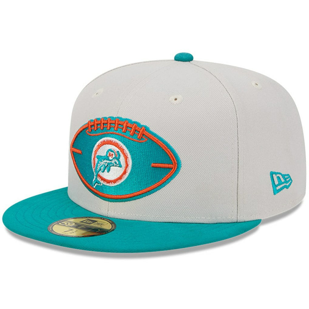 Miami Dolphins New Era 2024 Sideline Historic 59FIFTY Fitted Hat - Stone/Aqua discount