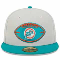 Miami Dolphins New Era 2024 Sideline Historic 59FIFTY Fitted Hat - Stone/Aqua discount
