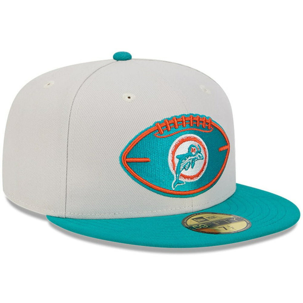 Miami Dolphins New Era 2024 Sideline Historic 59FIFTY Fitted Hat - Stone/Aqua discount