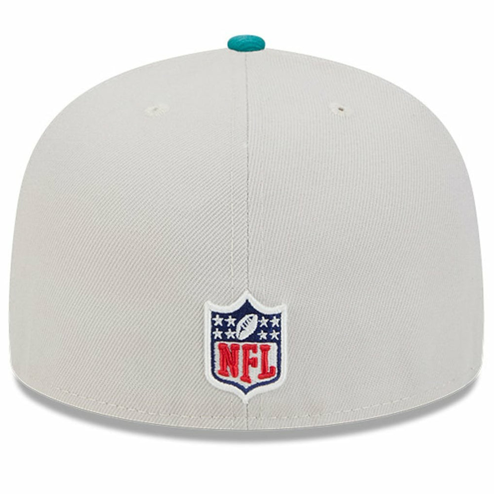 Miami Dolphins New Era 2024 Sideline Historic 59FIFTY Fitted Hat - Stone/Aqua discount