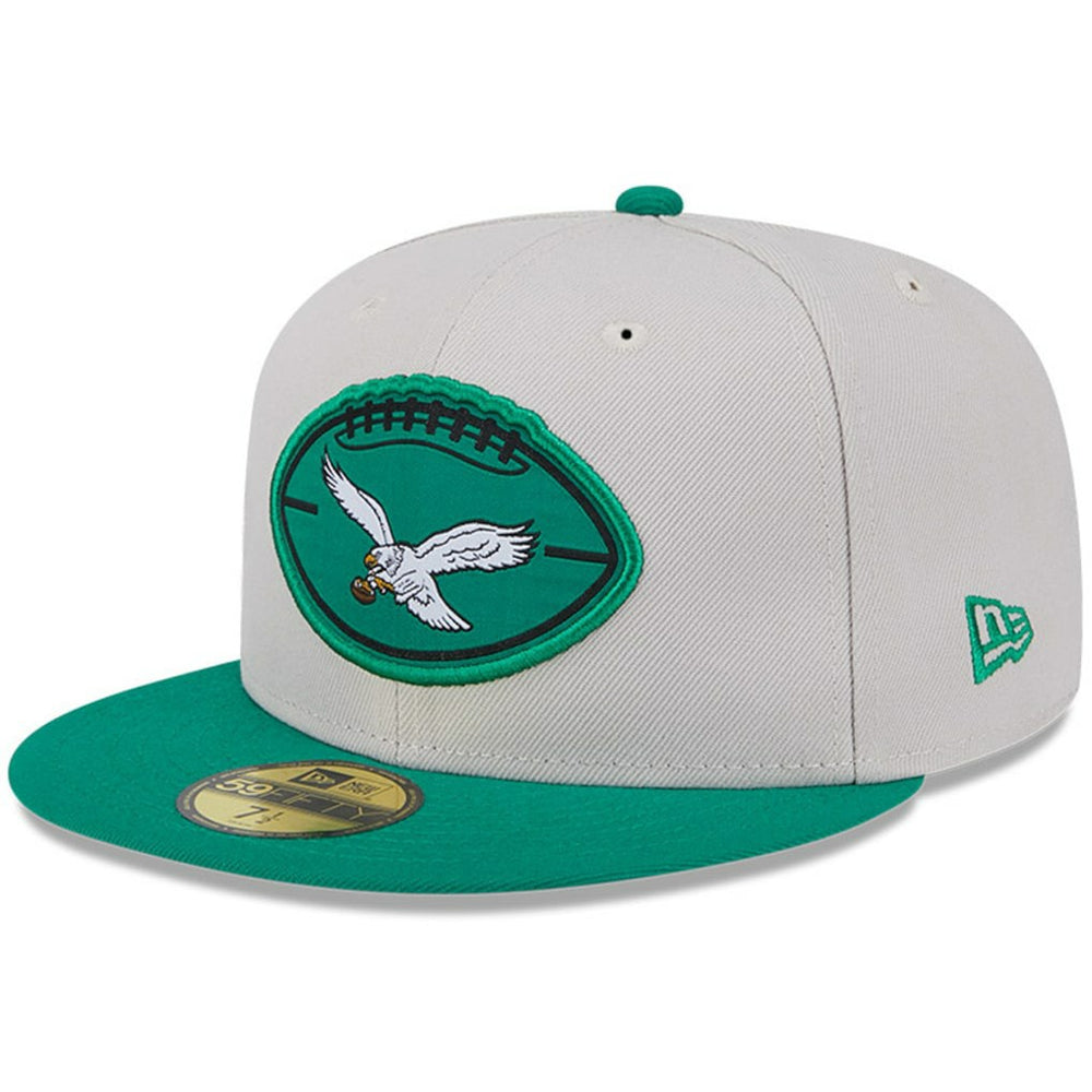 Philadelphia Eagles New Era 2024 Sideline Historic 59FIFTY Fitted Hat - Stone/Kelly Green cheap