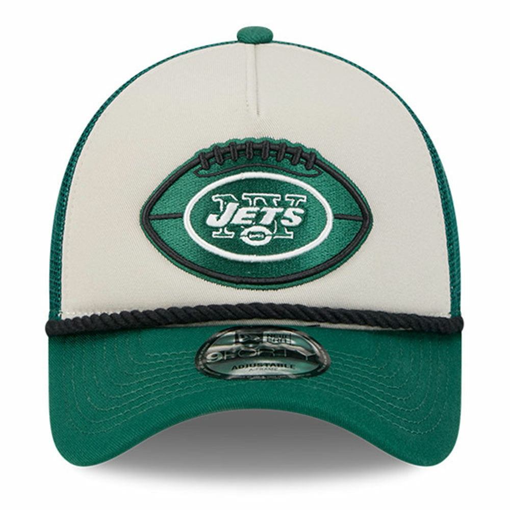 New York Jets New Era 2024 Sideline Historic 9FORTY A-Frame Trucker Adjustable Hat - Stone/Green online
