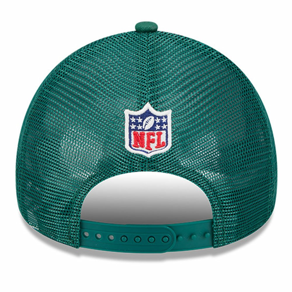 New York Jets New Era 2024 Sideline Historic 9FORTY A-Frame Trucker Adjustable Hat - Stone/Green online