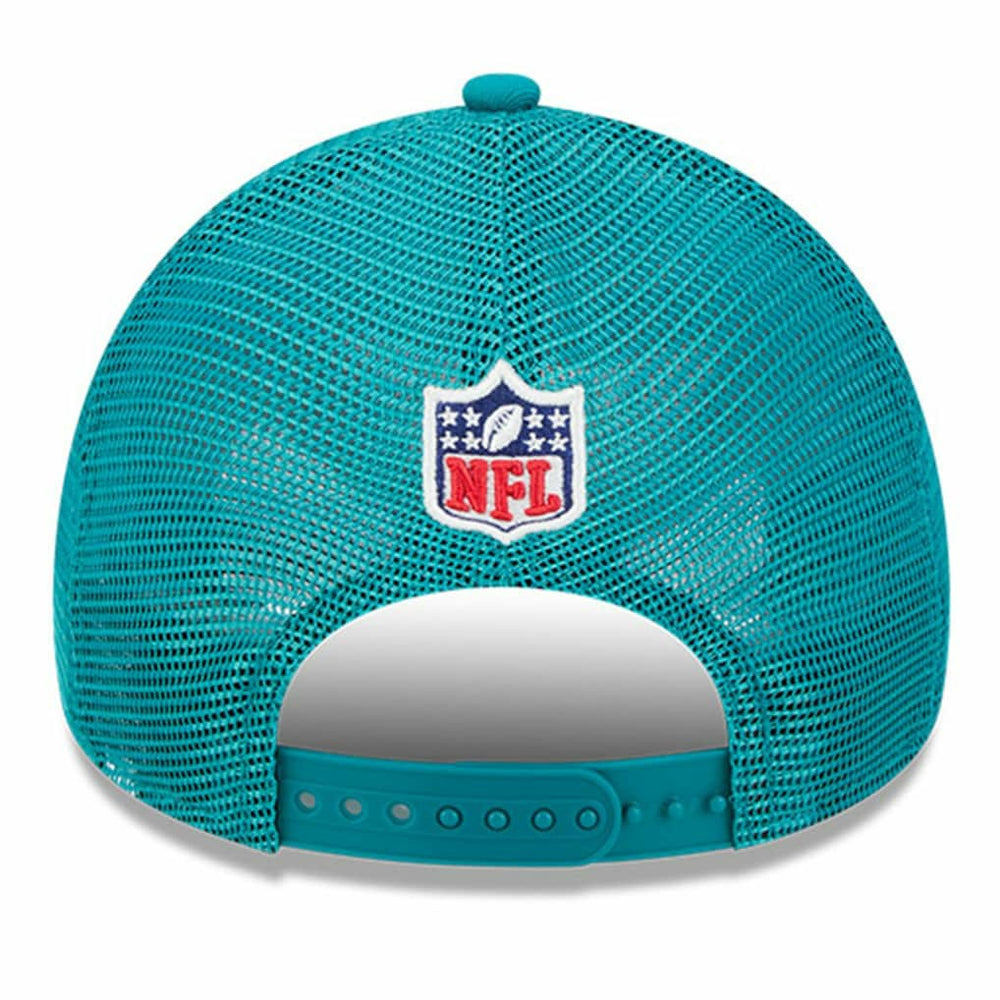 Miami Dolphins New Era 2024 Sideline Historic 9FORTY A-Frame Trucker Adjustable Hat - Stone/Aqua on sale