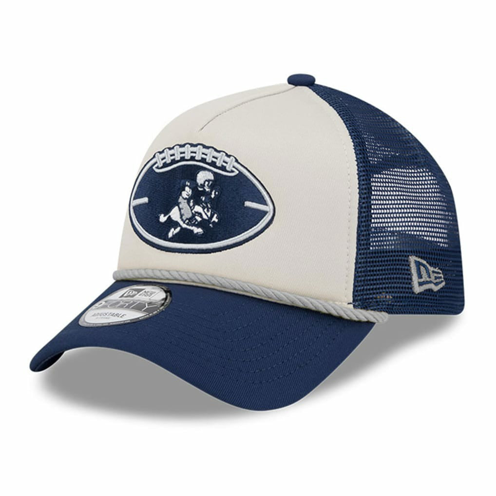 Dallas Cowboys New Era 2024 Sideline Historic 9FORTY A-Frame Trucker Adjustable Hat - Stone/Navy online