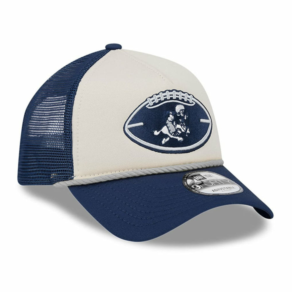 Dallas Cowboys New Era 2024 Sideline Historic 9FORTY A-Frame Trucker Adjustable Hat - Stone/Navy online