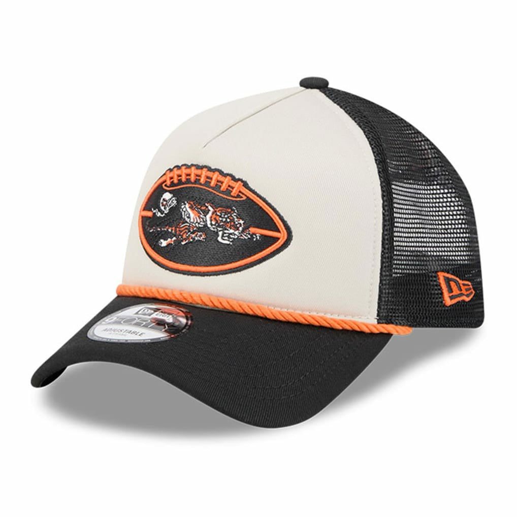 Cincinnati Bengals New Era 2024 Sideline Historic 9FORTY A-Frame Trucker Adjustable Hat - Stone/Black sale