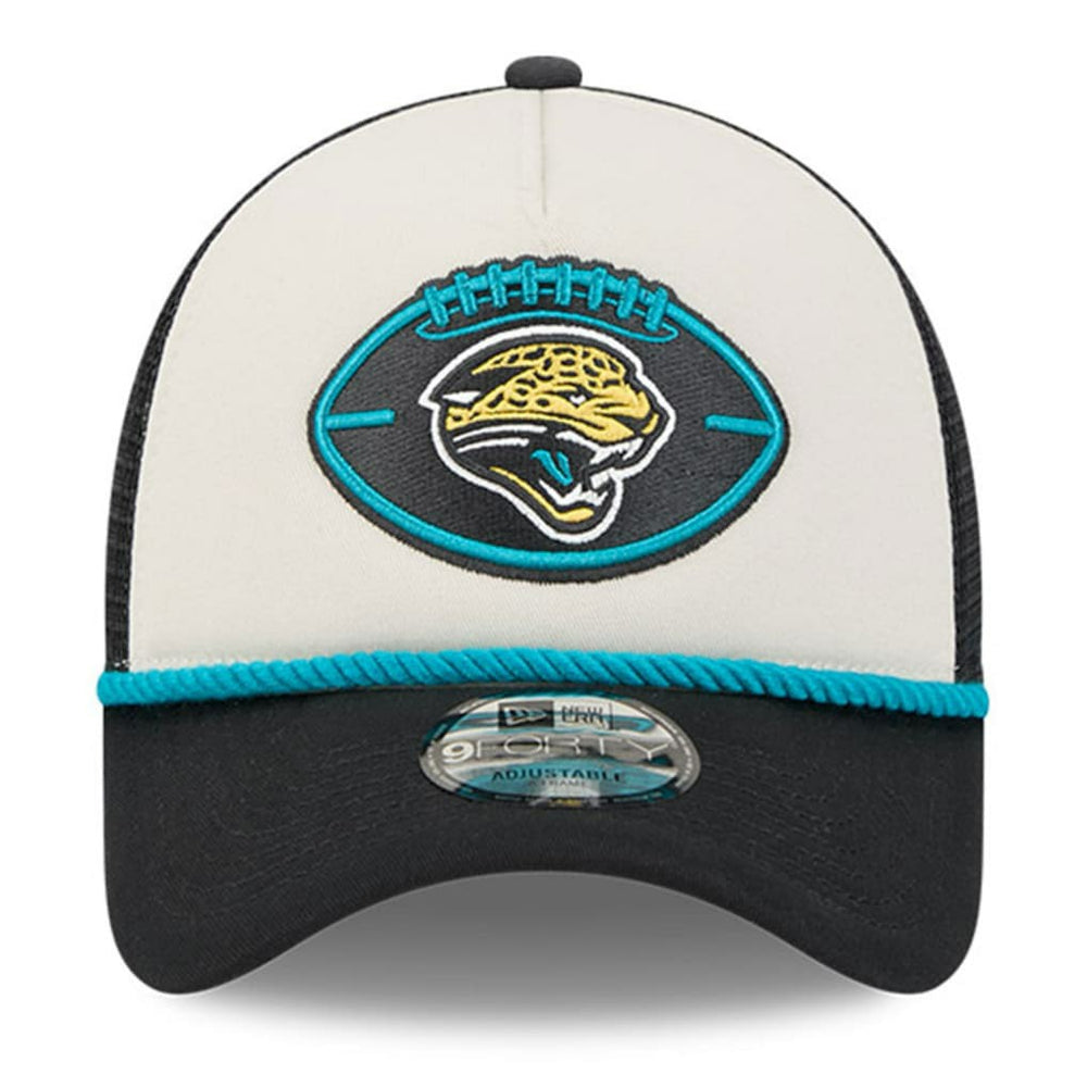 Jacksonville Jaguars New Era 2024 Sideline Historic 9FORTY A-Frame Trucker Adjustable Hat - Stone/Black outlet