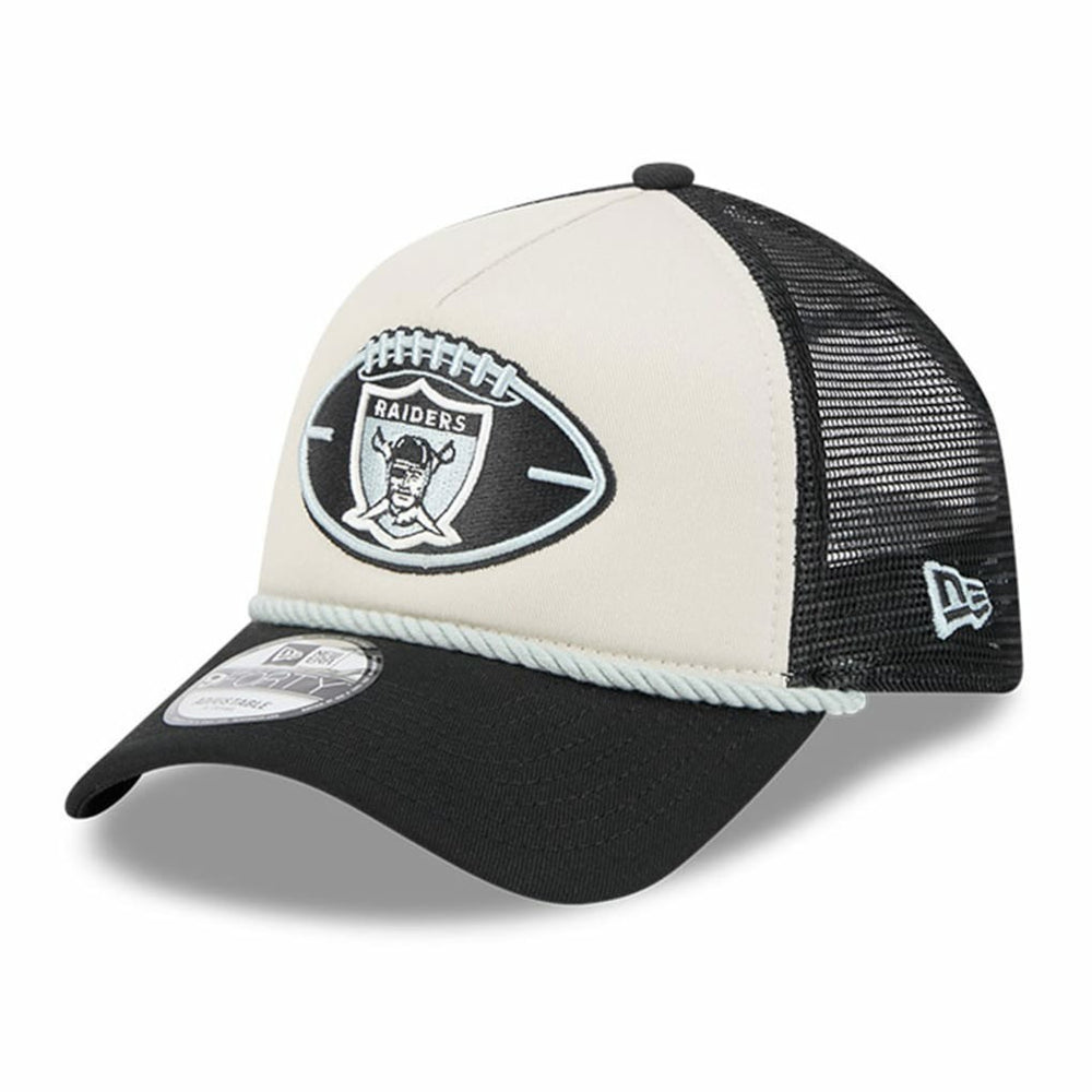 Las Vegas Raiders New Era 2024 Sideline Historic 9FORTY A-Frame Trucker Adjustable Hat - Stone/Black online