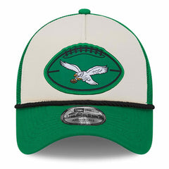 Philadelphia Eagles New Era 2024 Sideline Historic 9FORTY A-Frame Trucker Adjustable Hat - Stone/Kelly Green on sale
