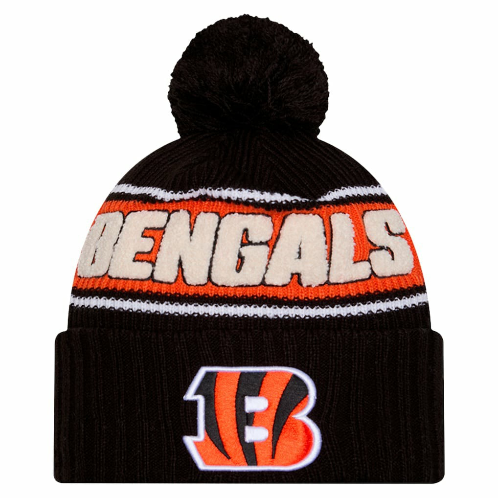 Cincinnati Bengals New Era 2024 Sideline Cuffed Knit Hat with Pom - Black discount