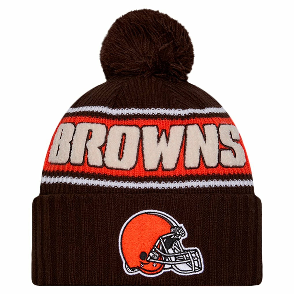 Cleveland Browns New Era 2024 Sideline Cuffed Knit Hat with Pom - Brown for sale