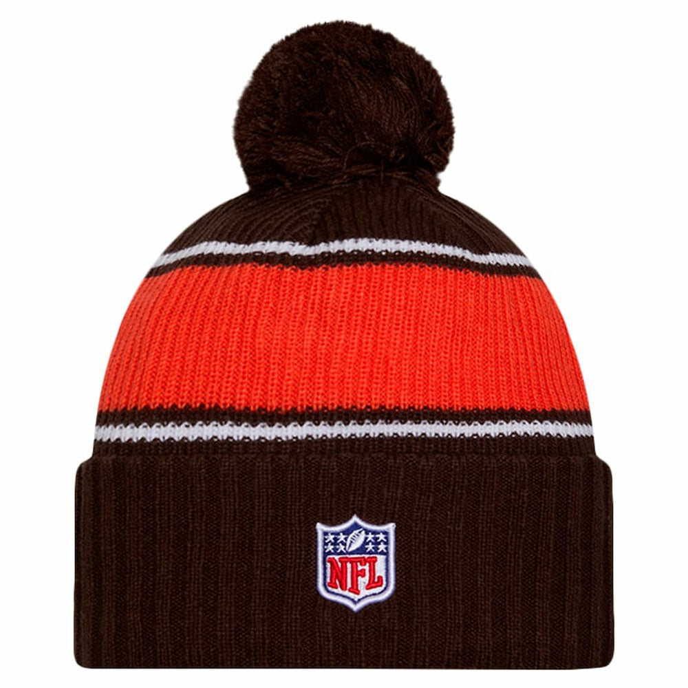 Cleveland Browns New Era 2024 Sideline Cuffed Knit Hat with Pom - Brown for sale