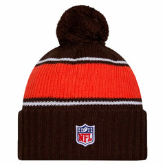 Cleveland Browns New Era 2024 Sideline Cuffed Knit Hat with Pom - Brown for sale