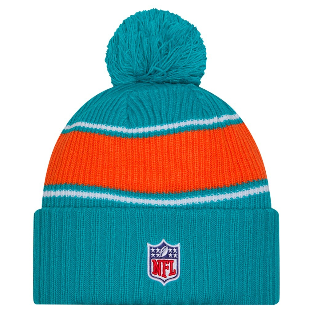 Miami Dolphins New Era 2024 Sideline Cuffed Knit Hat with Pom - Aqua outlet