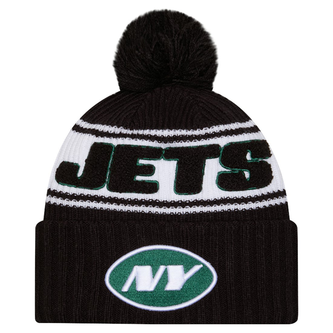 New York Jets New Era 2024 Sideline Cuffed Knit Hat with Pom - Black discount