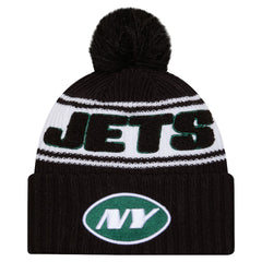 New York Jets New Era 2024 Sideline Cuffed Knit Hat with Pom - Black discount