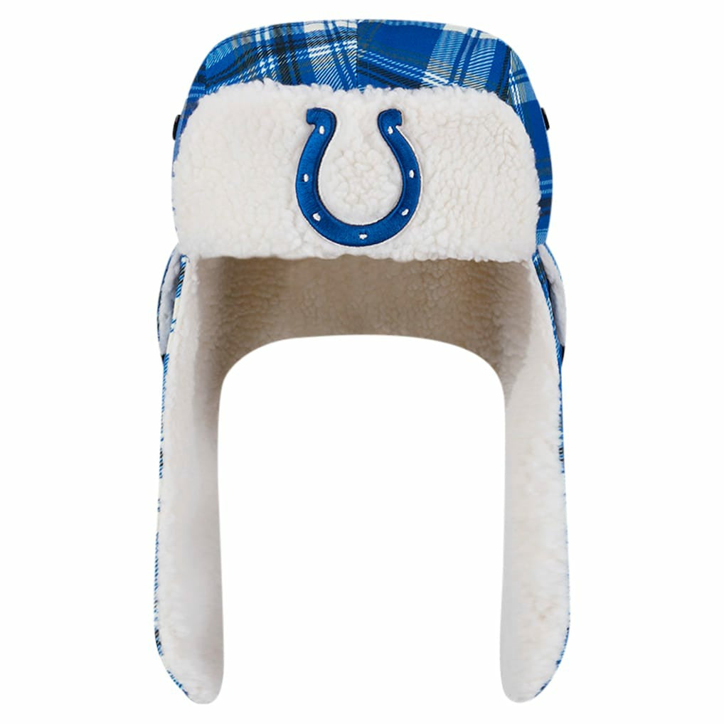 Indianapolis Colts New Era Sideline Plaid Sherpa Trapper Hat - Royal discount