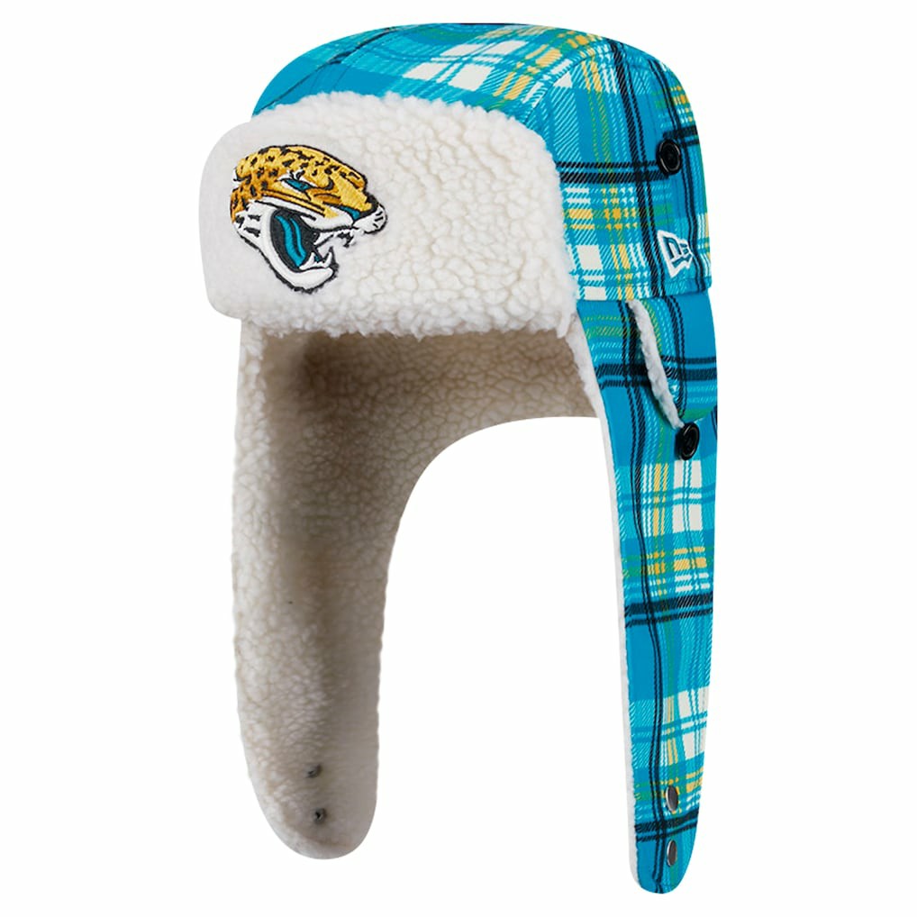 Jacksonville Jaguars New Era Sideline Plaid Sherpa Trapper Hat - Teal online
