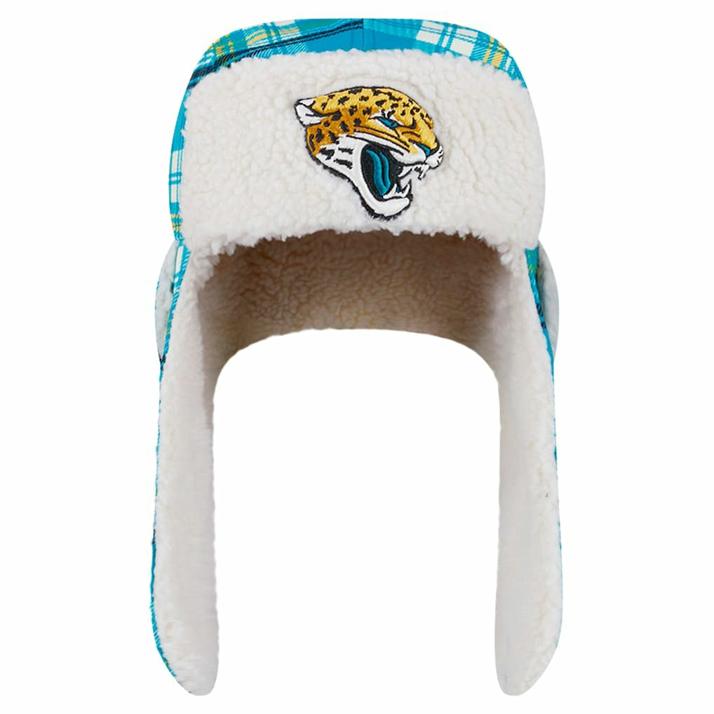 Jacksonville Jaguars New Era Sideline Plaid Sherpa Trapper Hat - Teal online