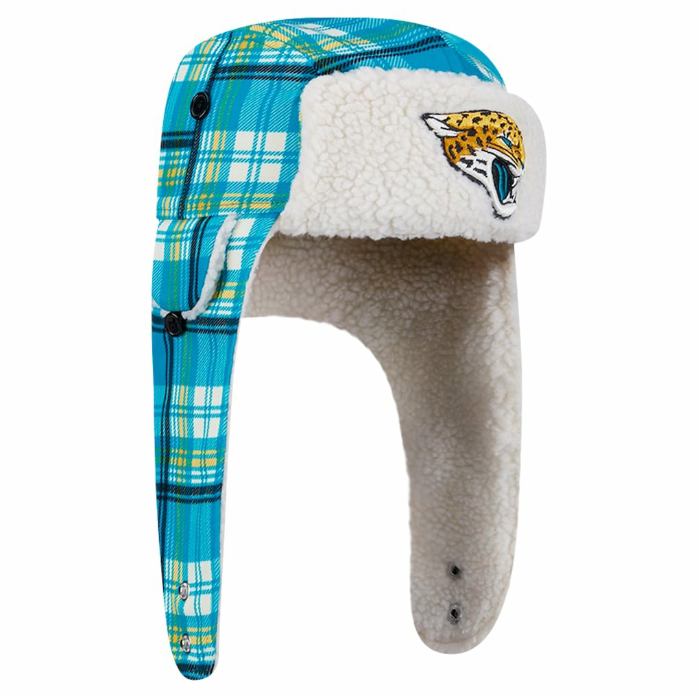 Jacksonville Jaguars New Era Sideline Plaid Sherpa Trapper Hat - Teal online