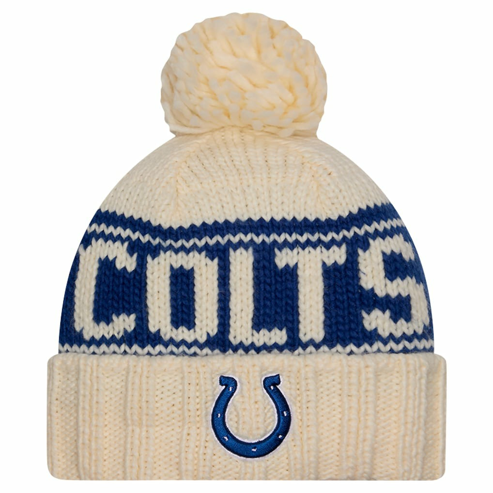 Indianapolis Colts New Era Women's 2024 Sideline Cuffed Knit Hat with Pom - Cream sale