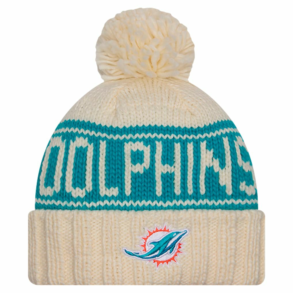 Miami Dolphins New Era Women's 2024 Sideline Cuffed Knit Hat with Pom - Cream outlet