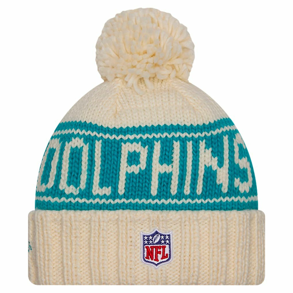 Miami Dolphins New Era Women's 2024 Sideline Cuffed Knit Hat with Pom - Cream outlet