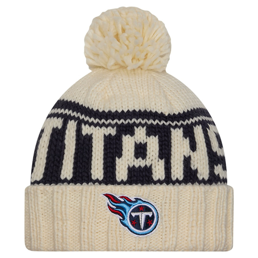 Tennessee Titans New Era Women's 2024 Sideline Cuffed Knit Hat with Pom - Cream on sale