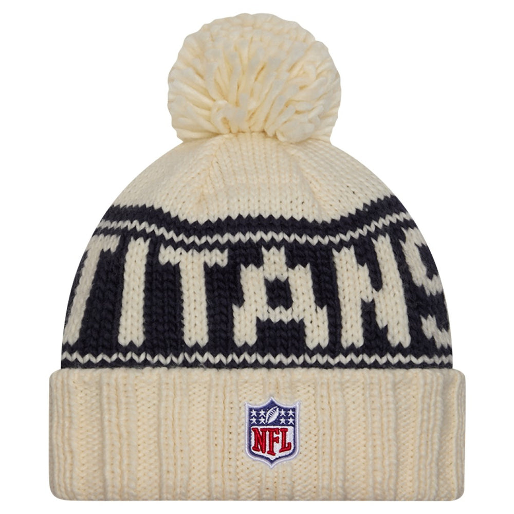 Tennessee Titans New Era Women's 2024 Sideline Cuffed Knit Hat with Pom - Cream on sale