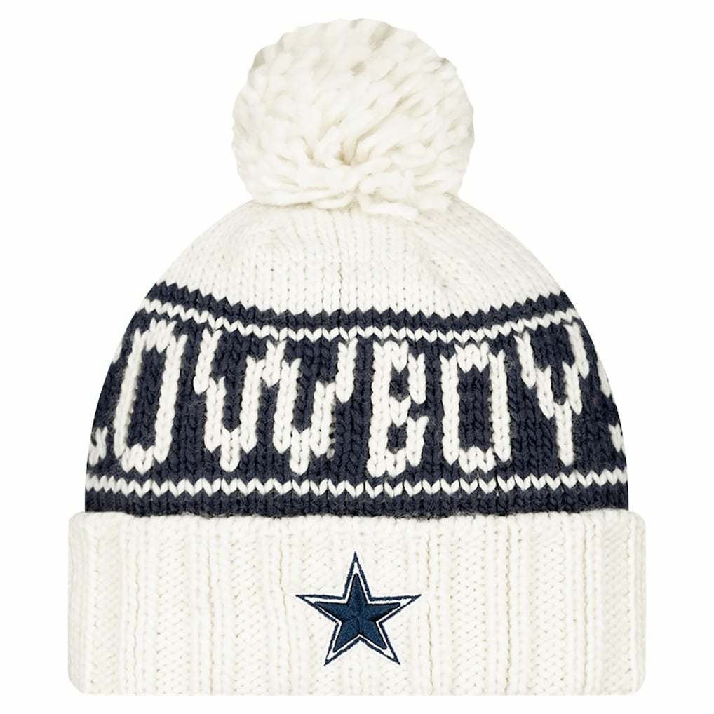 Dallas Cowboys New Era Women's 2024 Sideline Cuffed Knit Hat with Pom - White on sale