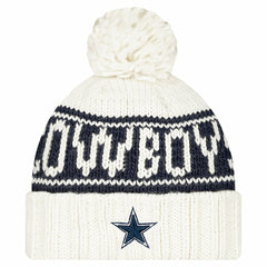 Dallas Cowboys New Era Women's 2024 Sideline Cuffed Knit Hat with Pom - White on sale