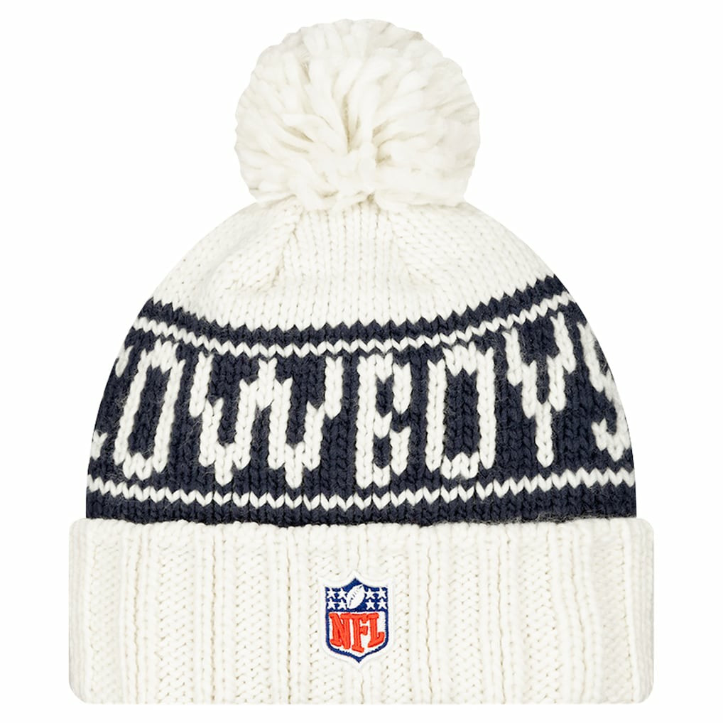 Dallas Cowboys New Era Women's 2024 Sideline Cuffed Knit Hat with Pom - White on sale