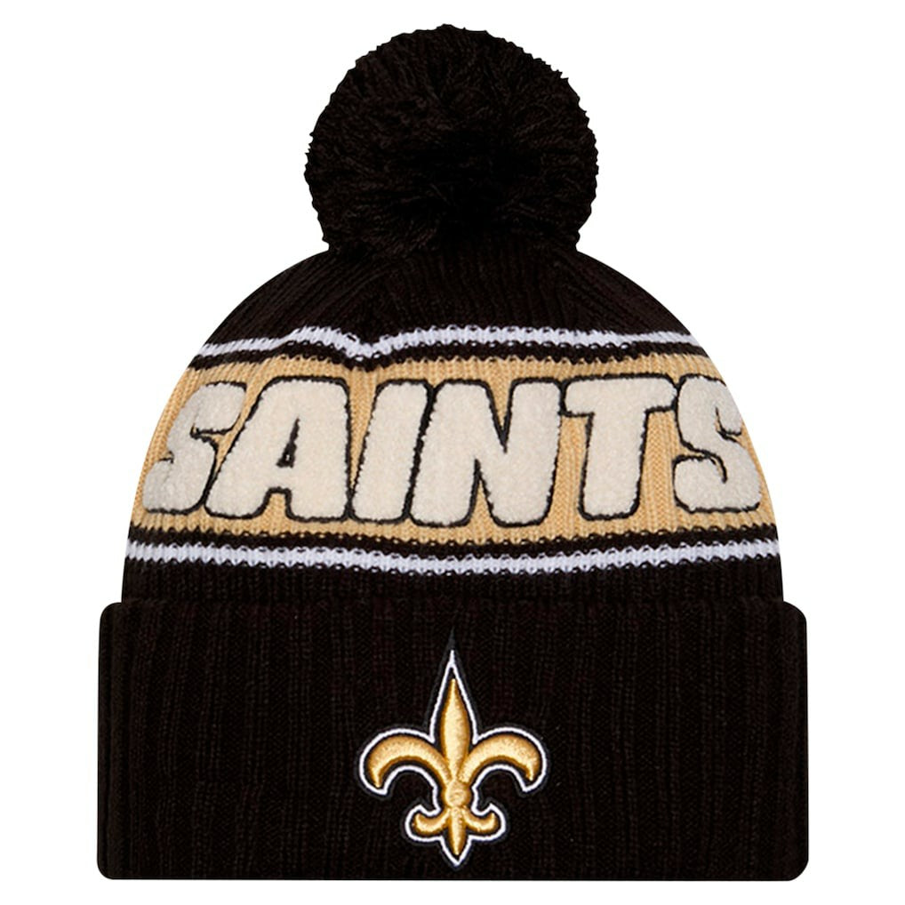 New Orleans Saints New Era Youth 2024 Sideline Sport Cuffed Knit Hat with Pom - Black outlet