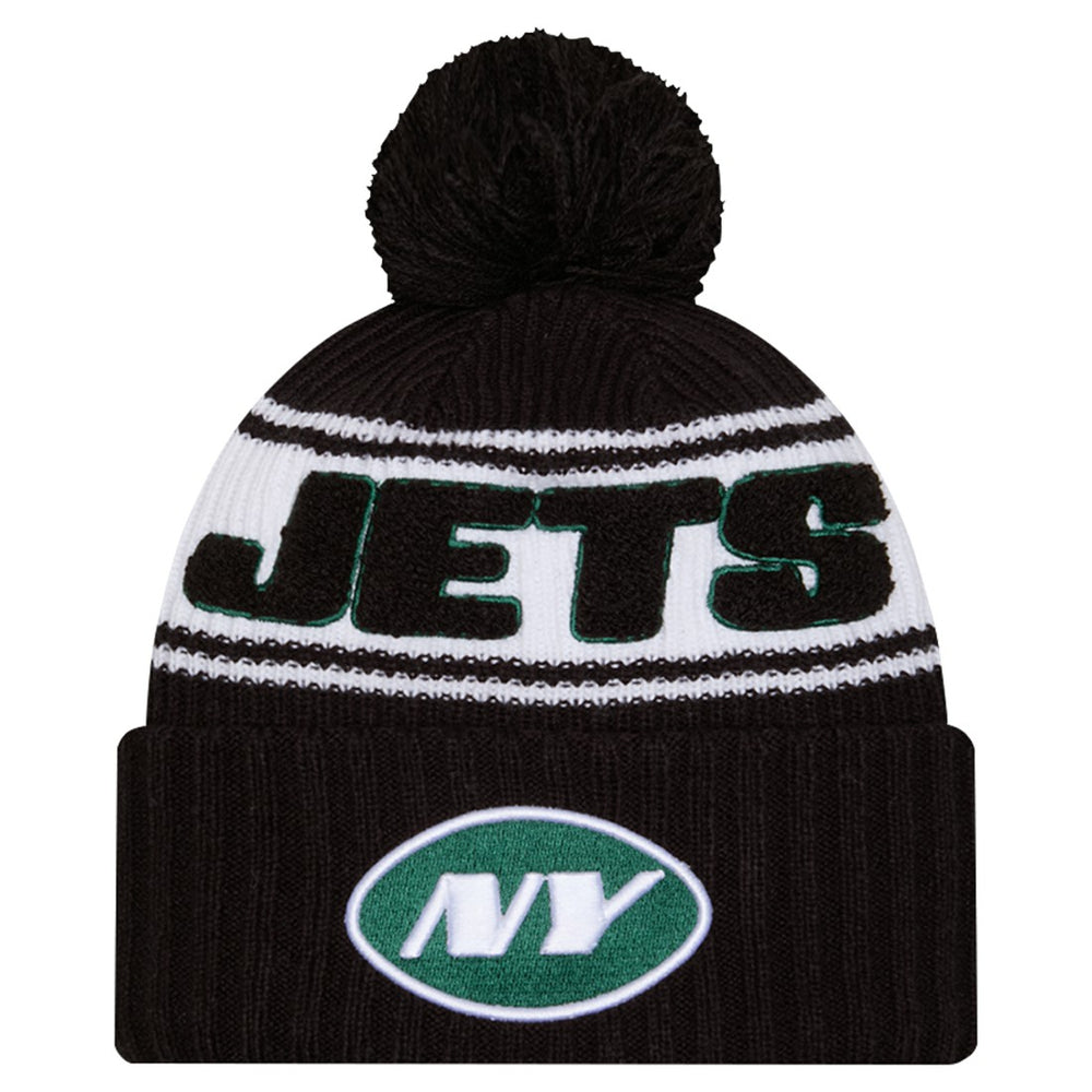 New York Jets New Era Youth 2024/25 Sideline Cuffed Knit Hat with Pom - Black sale