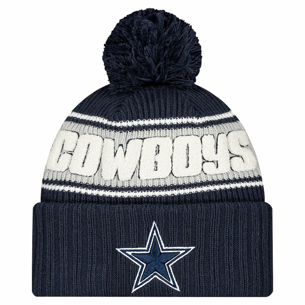 Dallas Cowboys New Era Youth 2024/25 Sideline Cuffed Knit Hat with Pom - Navy for sale