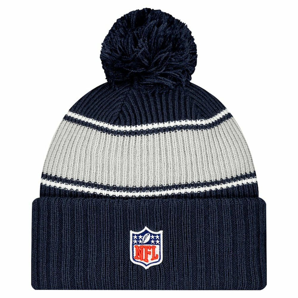 Dallas Cowboys New Era Youth 2024/25 Sideline Cuffed Knit Hat with Pom - Navy for sale