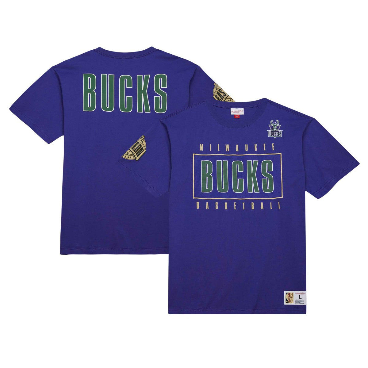 Milwaukee Bucks Hardwood Classics Team OG 2.0 Premium Vintage Logo T-Shirt - Purple | Mitchell & Ness for sale